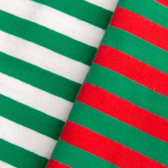 Christmas green and white cotton lycra yarn dyed stripes fabric