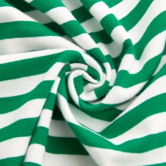 Christmas green and white cotton lycra yarn dyed stripes fabric