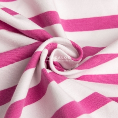 Pink and white yarn dyed feeder stripe knitted cotton spandex fabric
