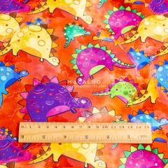 Digital printed cotton spandex fabric with colorful dinos