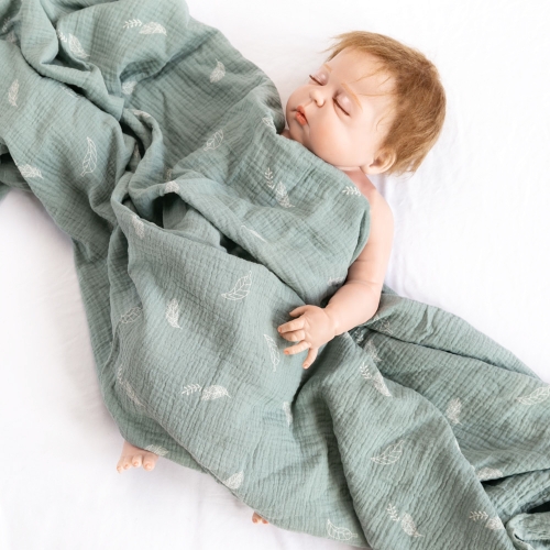Softened 100% organic cotton muslin baby print swaddle blanket
