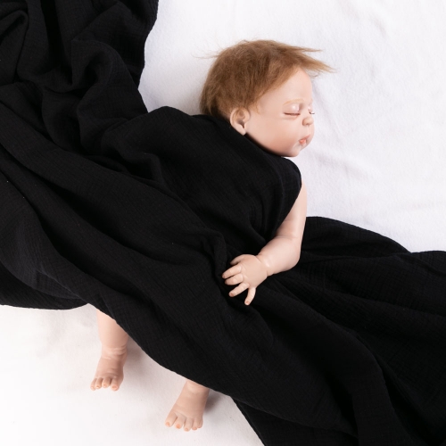 Plain dyed pattern modern black super soft 100% cotton blanket for babies