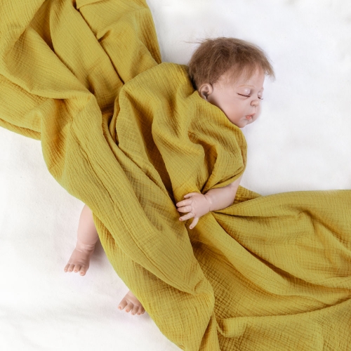 Super soft mustard lightweight natural cotton baby muslin wrap swaddle blanket for carseat cover