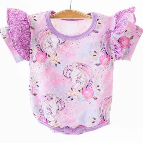 China garment factory excellent sewing and soft 95 cotton 5 lycra custom unicorn print newborn baby pajamas onesie