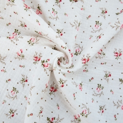 White floral printed 100% cotton muslin gazue swaddling wrap blanket