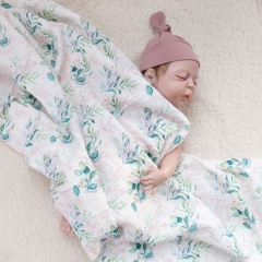 Plants printed cotton double gauze newborn baby wrap swaddle blanket