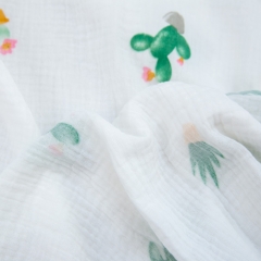White cactus printed100% cotton swaddling wrap blanket