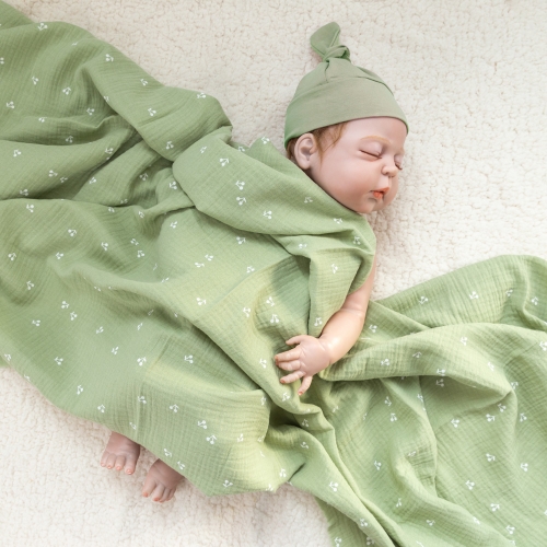 Mint berry print baby muslin swaddle wrap blanket