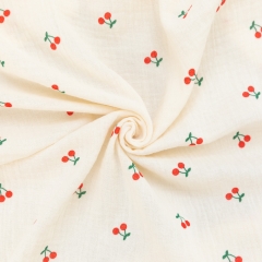 Pastal yellow adorable cherry print 100% cotton gauze swaddle wrap blanket