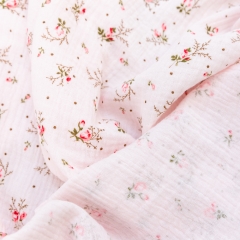 Baby pink floral printed 100% cotton muslin gazue swaddling wrap blanket