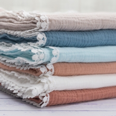 Multicolor cotton muslin gauze infant swaddle blanket with tassels