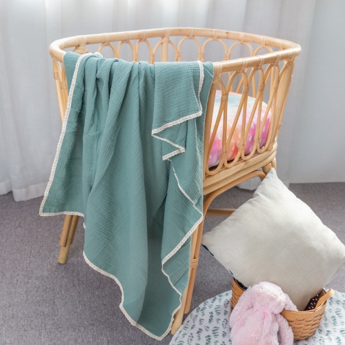 Quality sewing soft and comfortable cotton gazue muslin baby swaddle receiving lace blanket