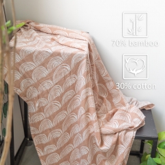 Super cozy boho rainbow print 2 layers 70% bamboo cotton muslin swaddling baby blanket
